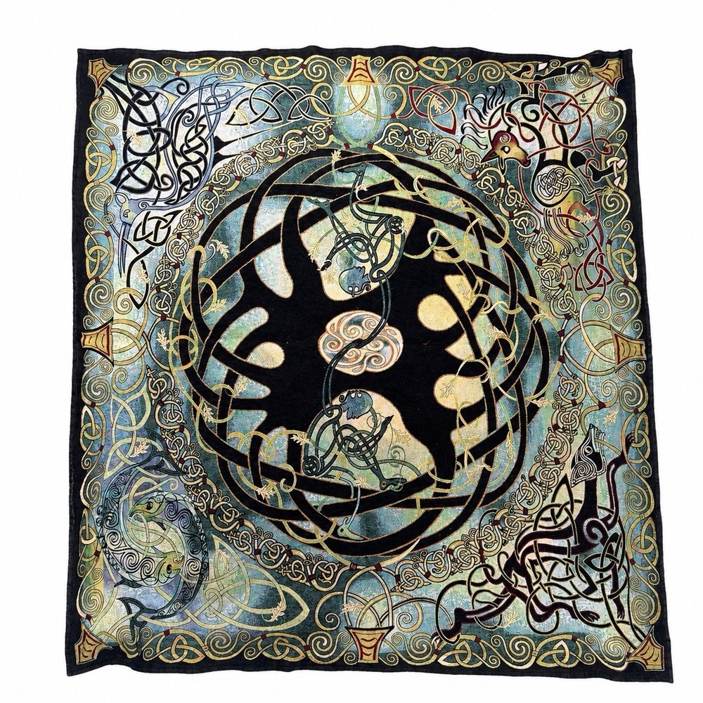 Celtic Norse Woven Tapestry Wall Hanging 50x45 Viking Knotwork Animal Decor